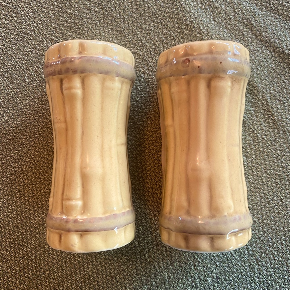 Vintage Tiki Farm salt and pepper shakers bamboo ceramic NWT